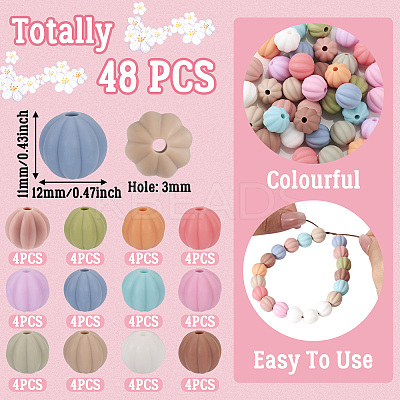 48Pcs 12 Colors Lantern Food Grade Eco-Friendly Silicone Beads SIL-TA0002-05-1
