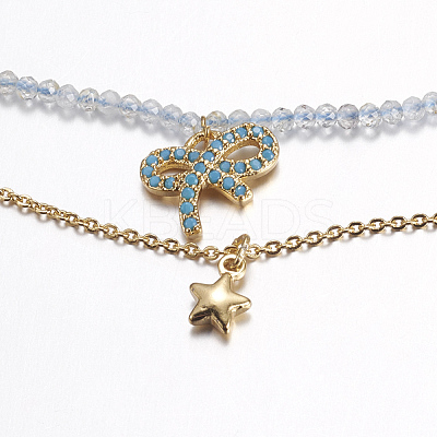Faceted Natural Blue Topaz Tiered Necklaces NJEW-F212-10G-1