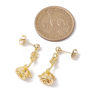 Flower Brass Dangle Earrings EJEW-TA00495-1