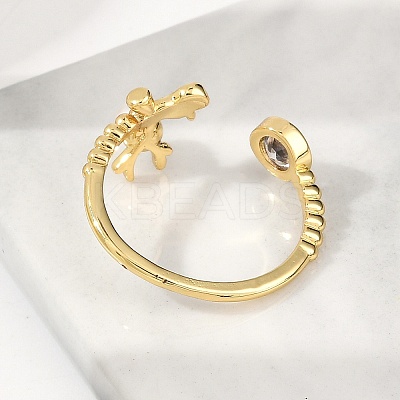 Dolphin Brass Micro Pave Cubic Zirconia Cuff Rings for Women RJEW-K240-10G-1