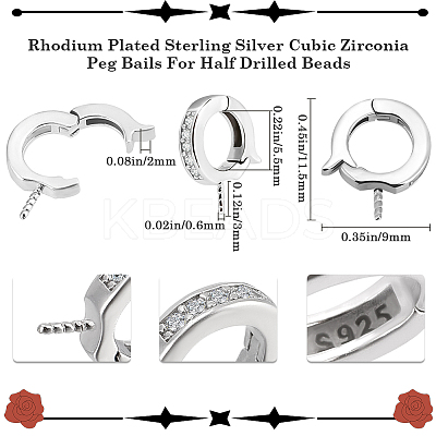 2Pcs Rhodium Plated 925 Sterling Silver Micro Pave Cubic Zirconia Cup Peg Bails FIND-BBC0003-44-1