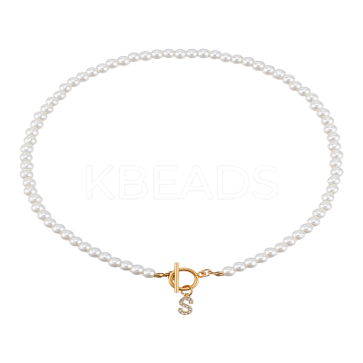 1Pc Brass Clear Cubic Zirconia Letter Pendant Necklaces NJEW-LP0001-32S-1