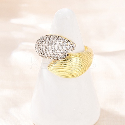 Brass Micro Pave Cubic Zirconia Cuff Rings for Women RJEW-C140-16G-1