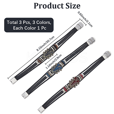 3Pcs 3 Colors Alloy & Leather Cord Bracelets for Men Women BJEW-CL0001-25-1