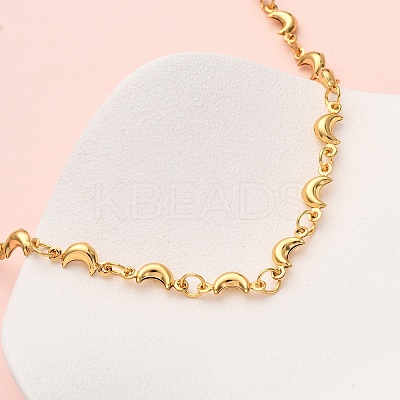 304 Stainless Steel Moon Link Chain Necklaces for Women NJEW-G178-09G-1