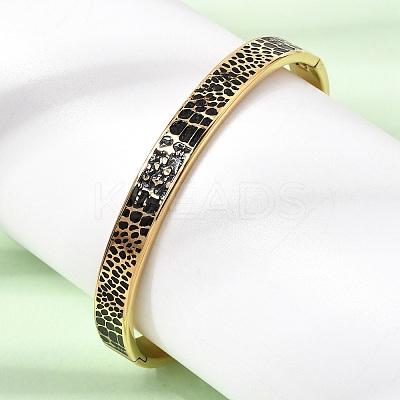 304 Stainless Steel Black Enamel Animal Skin Print Hinged Cuff Bangles for Women SA-CBAC920-02G-1