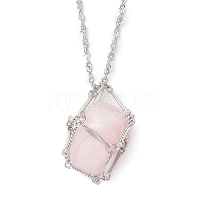 304 Stainless Steel Empty Macrame Pouch Pendant Singapore Chain Necklace Making NJEW-JN05280-1