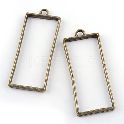 Rack Plating Alloy Rectangle Open Back Bezel Pendants PALLOY-S047-11F-FF-1