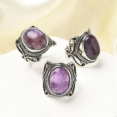 Natural Amethyst Adjustable Rings RJEW-I108-02AS-02-1