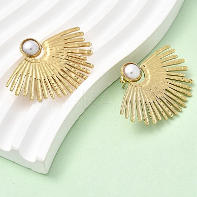 201 Stainless Steel ABS Plastic Pearl Stud Earrings EJEW-Z151-13G-08-1