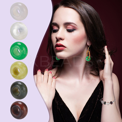 12Pcs 6 Styles Natural Chinese Southern Jade & Fluorite & Red Tiger Eye & Grey Agate & Labradorite & White Jade European Beads G-NB0005-90-1