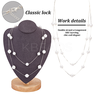 2Pcs 2 Colors ABS Plastic Imitation Pearl Beaded Double Layer Necklaces Set NJEW-AN0001-20-1