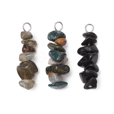 3Pcs Natural Labradorite & Moss Agate & Obsidian Chip Beaded Constellation Pendants PALLOY-JF03043-10-1