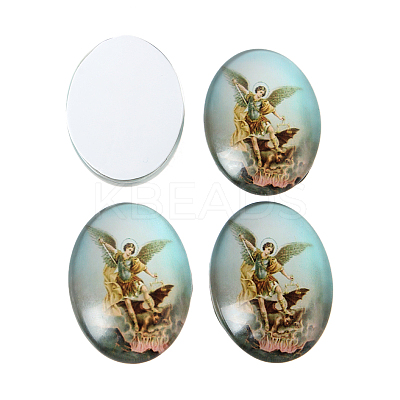 Jesus and the Virgin Printed Glass Oval Cabochons GGLA-N003-18x25-A-1