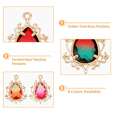 16Pcs 8 Colors Golden Tone Brass Pendants GLAA-DC0001-16-1