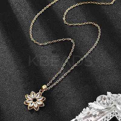 Brass Micro Pave Clear Cubic Zirconia Flower Pendant Neckalces for Women NJEW-S448-05G-1