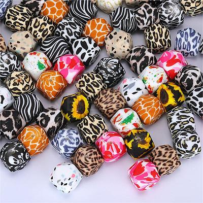 Colorful Pattern Printed Silicone Beads SI-JX0022A-17-1