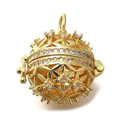 Rack Plating Brass Micro Pave Cubic Zirconia Bead Cage Pendants KK-M313-12G-02-1