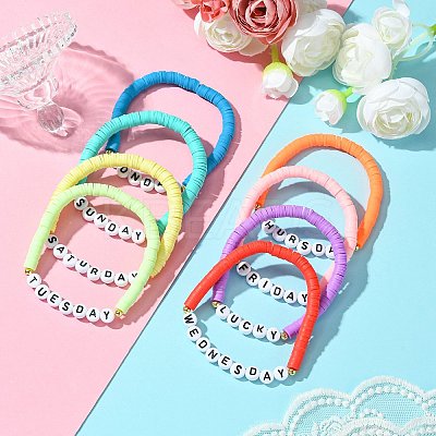 8Pcs 8 Colors Polymer Clay Beaded Stretch Bracelets BJEW-SW00146-1
