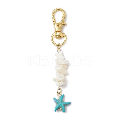 Natural White Mother of Pearl Shell & Synthetic Turquoise Starfish Pendant Decorations HJEW-JM02986-1