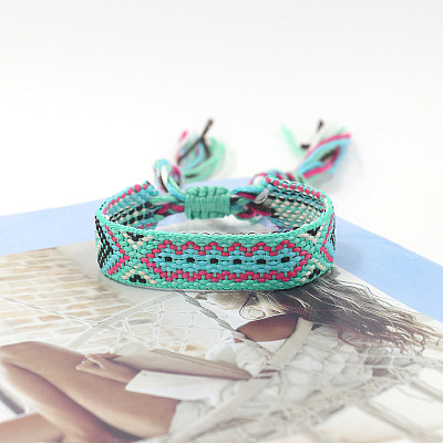 Polyester Braided Rhombus Pattern Cord Bracelet FIND-PW0013-004A-26-1