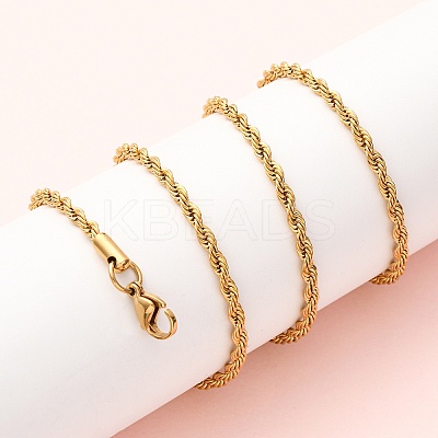 3MM 304 Stainless Steel Rope Chain Necklaces NJEW-P338-01A-G-1