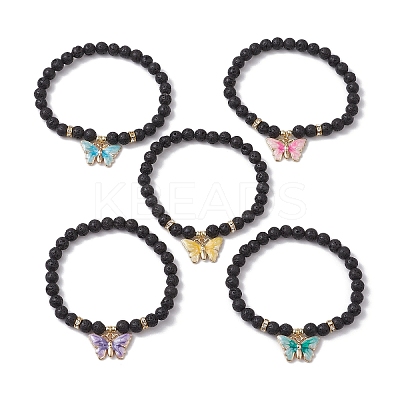 Round Natural Lava Rock Beads Stretch Bracelets for Women BJEW-JB11401-1
