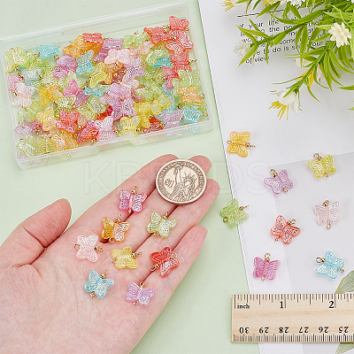 100Pcs AB Color Plated Transparent Acrylic Butterfly Connector Charms PALLOY-AR00034-1