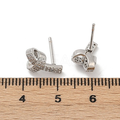 knot Brass Micro Pave Clear Cubic Zirconia Stud Earrings EJEW-F895-16P-1