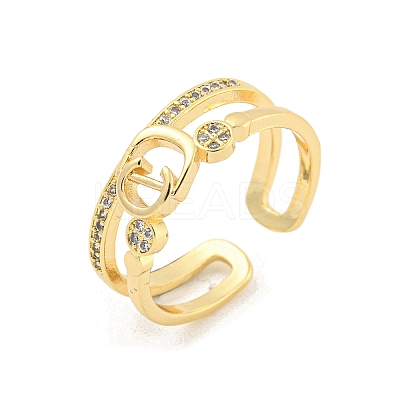 Letter Brass Micro Pave Clear Cubic Zirconia Open Cuff Rings RJEW-G309-30G-1