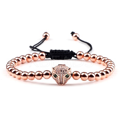 Adjustable Sweet and Cool Couples Brass Micro Pave Cubic Zirconia Leopard Braided Bead Bracelets for Women LY5940-4-1