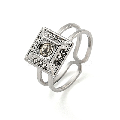 304 Stainless Steel Rhinestone Square Finger Rings for Women Men STAS-Z060-01P-1