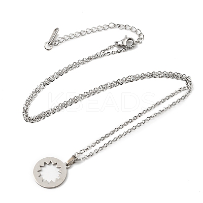Non-Tarnish 201 Stainless Steel Hollow Sun Pendant Necklace with Cable Chains NJEW-Q317-31P-1