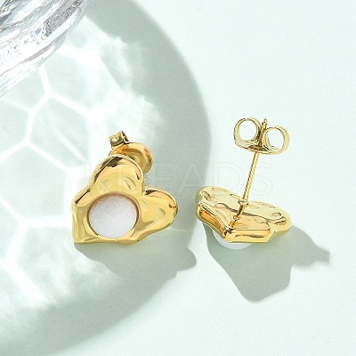 Natural White Jade & Ion Plating(IP) 304 Stainless Steel Heart Stud Earrings EJEW-A118-04G-04-1