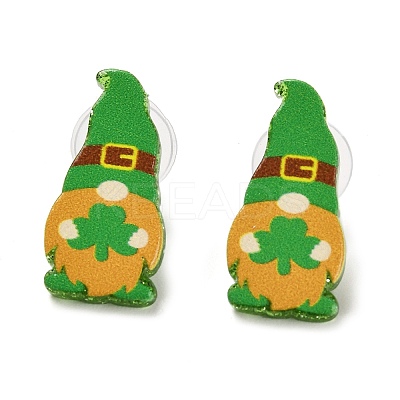 Saint Patrick's Day Theme Acrylic & 304 Stainless Steel Stud Earring for Women Men LS-EJEW-H112-01E-1