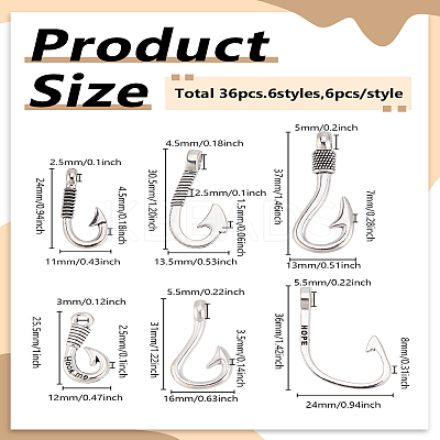 36Pcs 6 Styles Tibetan Style Alloy Hook Clasps TIBEP-LP0001-16-1