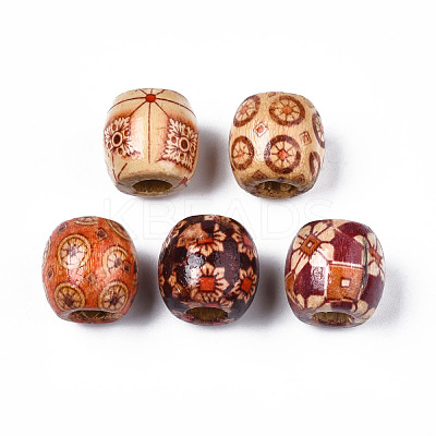 Printed Natural Wood Beads WOOD-S053-65-1
