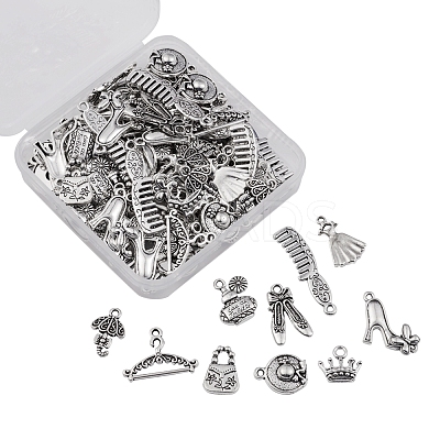 100Pcs 10 Style Tibetan Style Alloy Pendants TIBEP-CJ0001-75-1
