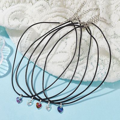 Glass Heart Pendant Necklaces NJEW-JN04476-1