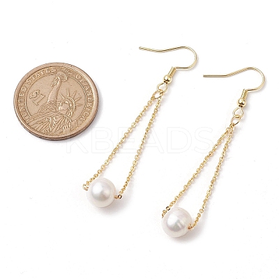 Natural Cultured Freshwater Pearl Beads with Brass Dangle Earrings EJEW-JE05757-1