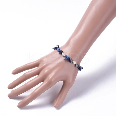 Natural Lapis Lazuli Chip Beaded Bracelets BJEW-JB04933-04-1