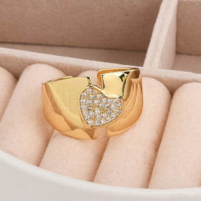 Rack Plating Brass Micro Pave Clear Cubic Zirconia Cuff Rings for Women RJEW-M028-113G-1