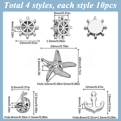 40Pcs 4 Styles Marine Theme Alloy Rhinestone Slide Charms FIND-SC0010-37-1