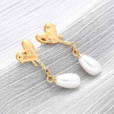 304 Stainless Steel Plastic Imitation Pearl Dangle Stud Earrings EJEW-Z118-06G-1