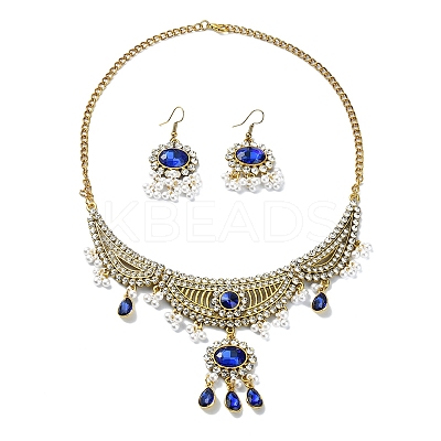ABS Plastic Pearl & Rhinestone Oval Jewelry Set SJEW-D011-01B-G-1