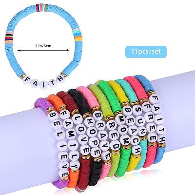 11Pcs 11 Style Polymer Clay Heishi Surfer Stretch Bracelets Set BJEW-SW00122-1