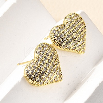 Heart Brass Micro Pave Cubic Zirconia Stud Earrings & Pendant Necklaces Sets SJEW-Z002-05G-1
