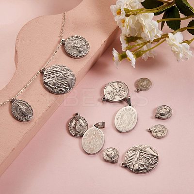 12Pcs 6 Style 304 Stainless Steel Pendants STAS-SZ0001-44P-1