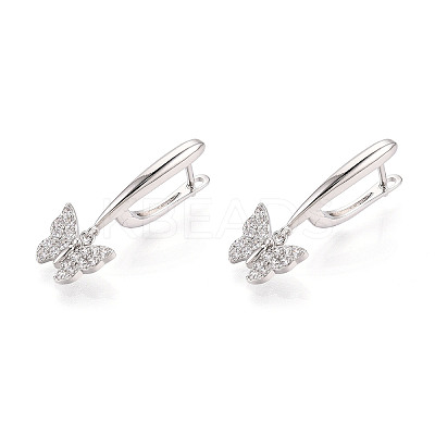 Brass Micro Pave Clear Cubic Zirconia Butterfly Hoop Earrings EJEW-T048-28P-1