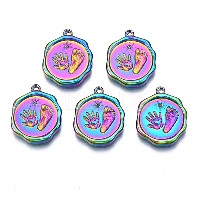 Rack Plating Rainbow Color 304 Stainless Steel Pendant Rhinestone Settings STAS-N098-034-1